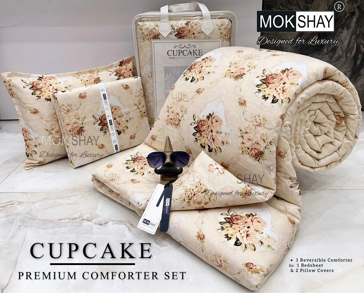CUPCAKE• PREMIUM DOUBLE BED REVERSIBLE 4PIECES COMFORTER SET { 1+2+1 }