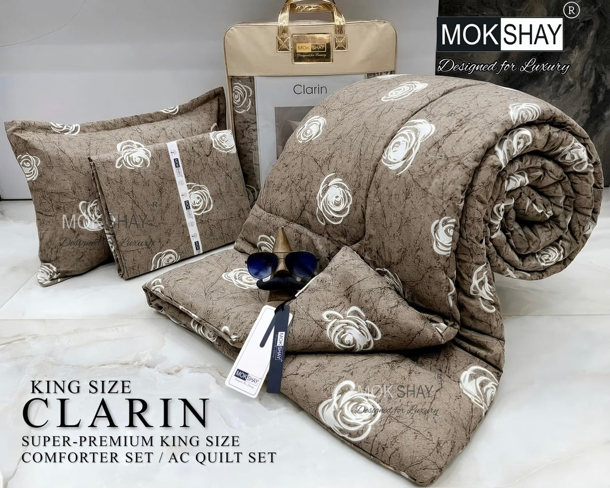 CLARIN • SUPER-PREMIUM KING SIZE CHECK AND FLORAL SERIES   4PIECE COMFORTER SET