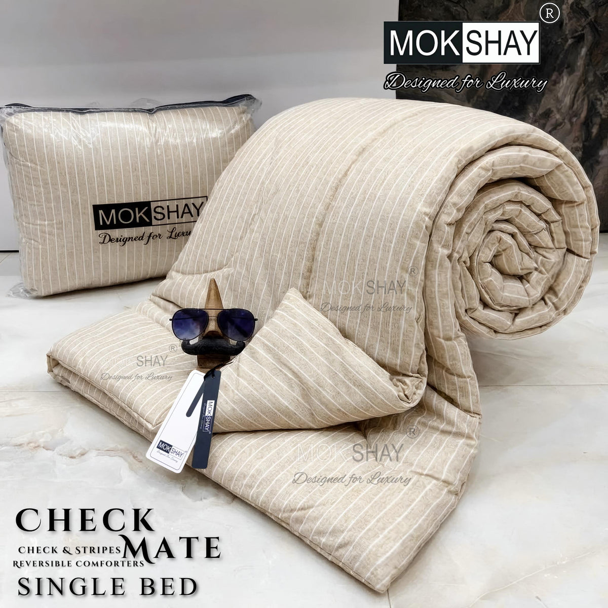 CHECKMATE • PREMIUM CHECK and STRIPES SERIES REVERSIBLE COMFORTERS