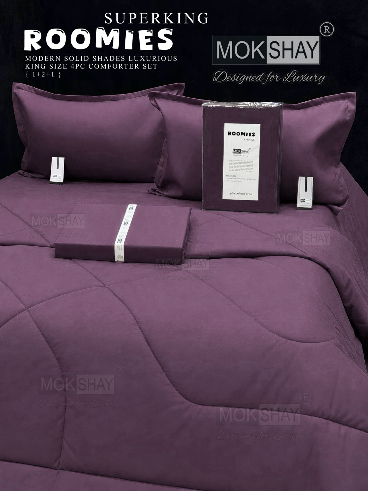 ROOMIES • PREMIUM KING SIZE MODERN SOLID PASTEL SHADES 4PIECE COMFORTER SET { 1+2+1 }
