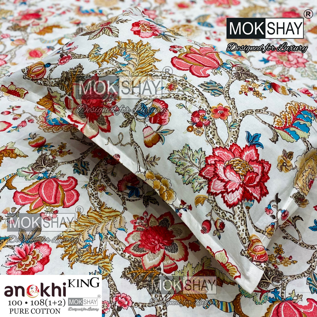 ANOKHI KING SIZE PURE COTTON BEDSHEET SET { 1+2 }